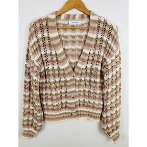 John + Jenn Women's Size XS Button Down Crochet Cardigan Pastel Striped Oversize